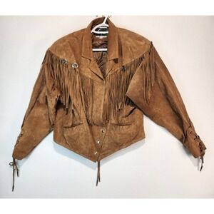 Global Identity Women's VTG Cowgirl Western Suede Brown Leather Jacket Size L